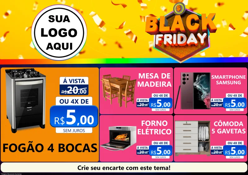 Modelo de Encarte para Encarte A4 Horizontal com o tema Black Friday para Móveis e Eletro