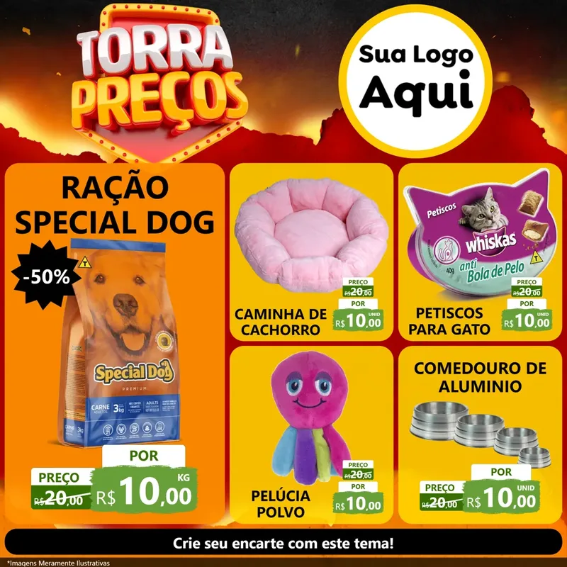 Modelo de Rede Social para Feed Facebook com o tema Torra Preços para Pet Shop