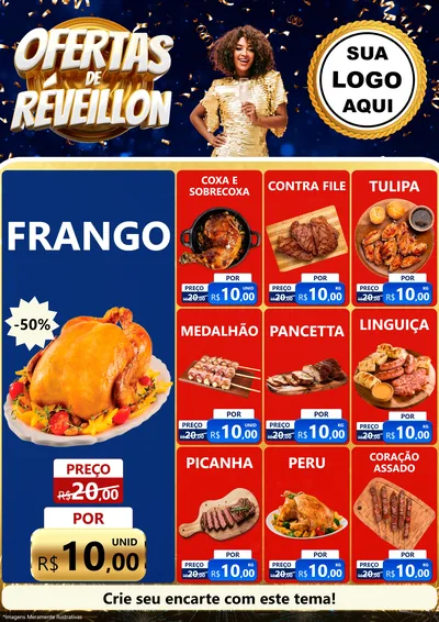 Modelo de Encarte para Encarte A4 Vertical com o tema Ofertas de Réveillon para Assados