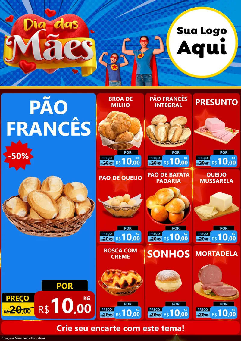 Modelo de Encarte para Encarte A4 Vertical com o tema Dia das Mães para Padaria