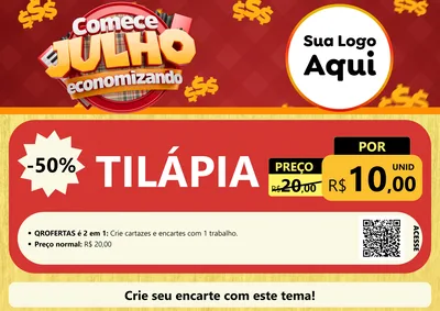 Modelo de Cartaz para Cartaz A4 Horizontal com o tema Comece Julho Economizando para Peixaria