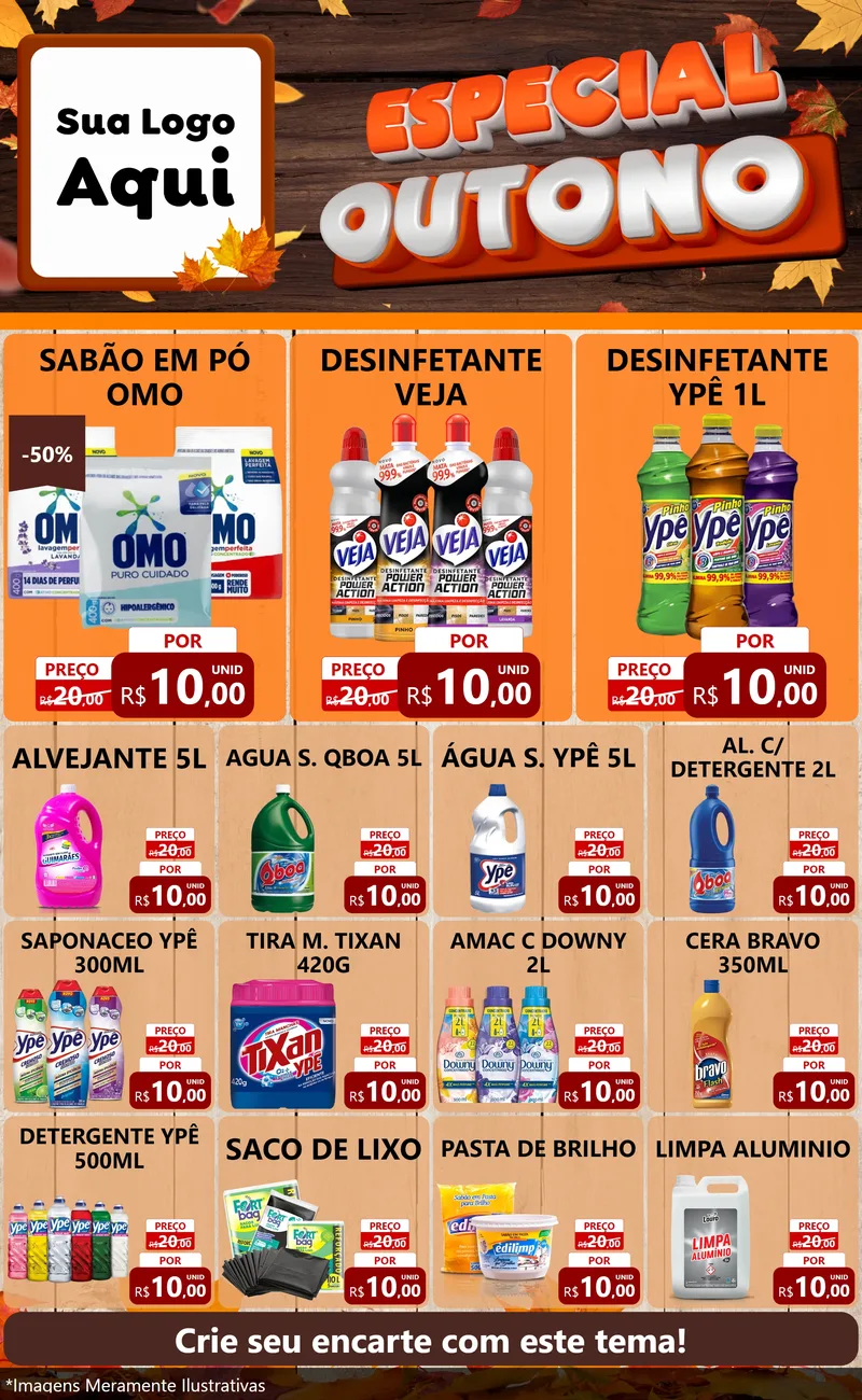 Modelo de Encarte para Encarte Grande com o tema Especial Outono para Produtos de Limpeza