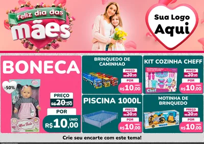 Modelo de Encarte para Encarte A4 Horizontal com o tema Feliz Dia das Mães para Brinquedos