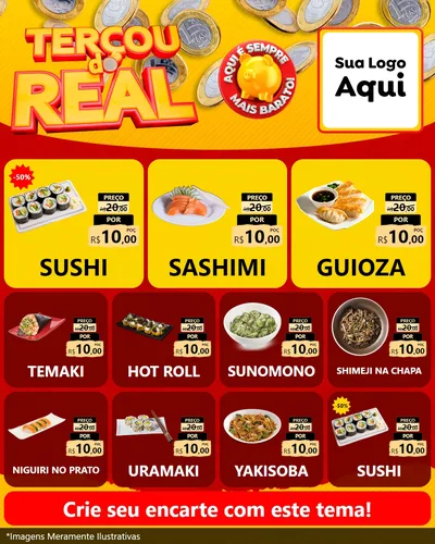 Modelo de Rede Social para Feed Instagram com o tema Terçou do Real para Comida japonesa