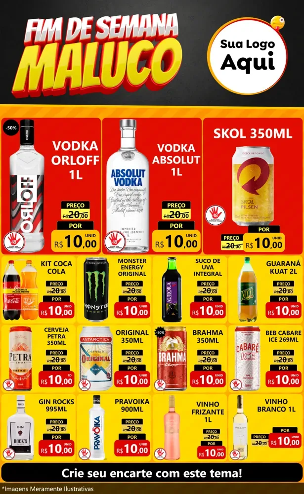 Modelo de Encarte para Encarte Grande com o tema Final de Semana Maluco para Distribuidora de bebidas