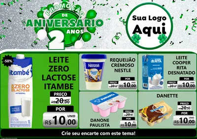Modelo de Encarte para Encarte A4 Horizontal com o tema Promoção de Aniversário - 2 Anos para Frios e Laticínios
