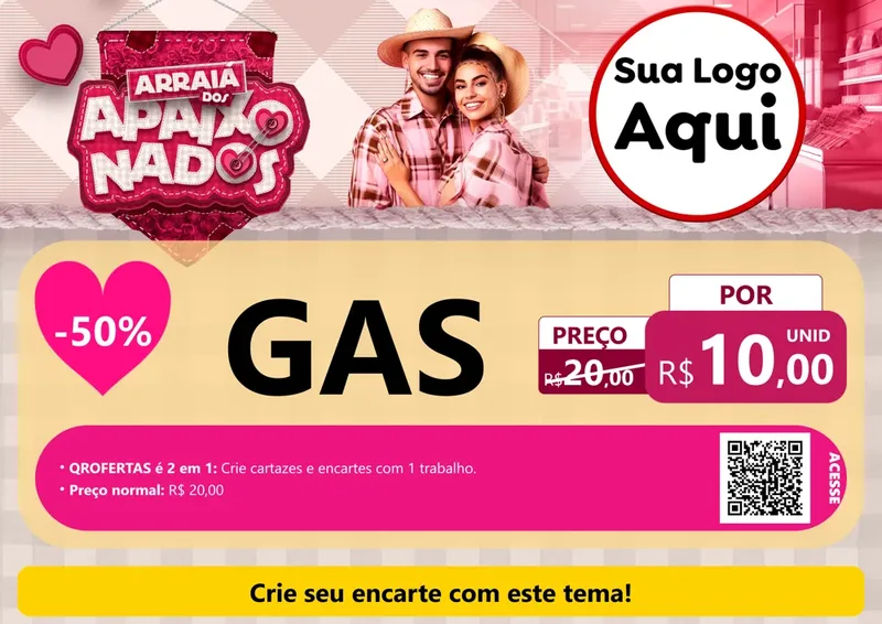 Modelo de Cartaz para Cartaz A4 Horizontal com o tema Arraiá dos Apaixonados - Junina para Água e gás