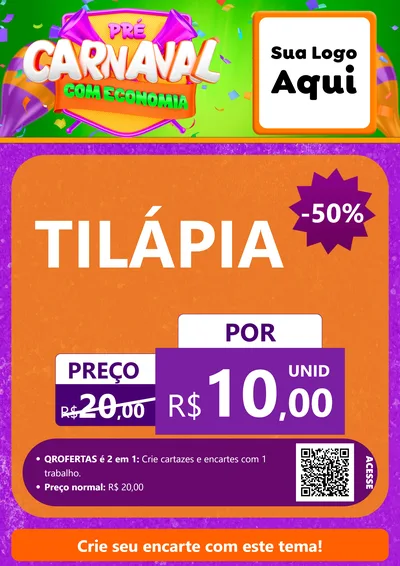 Modelo de Cartaz para Cartaz A4 Vertical com o tema Pré-Carnaval Com Economia para Peixaria