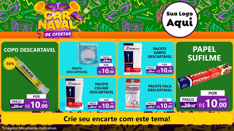 Modelo de TV para TV Horizontal com o tema Carnaval de Ofertas para Embalagens