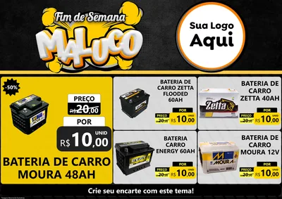 Modelo de Encarte para Encarte A4 Horizontal com o tema Fim de Semana Maluco para Baterias Elétricas