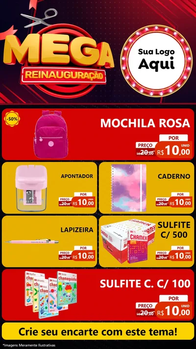 Modelo de TV para TV Vertical com o tema Mega Reinauguração para Papelaria