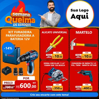 Modelo de Rede Social para Feed Facebook com o tema Semana Queima de Estoque para Maquinas e Ferramentas