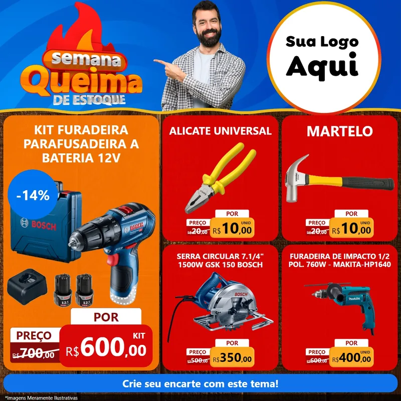 Modelo de Rede Social para Feed Facebook com o tema Semana Queima de Estoque para Maquinas e Ferramentas