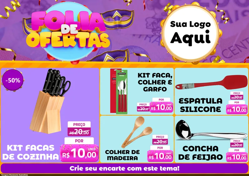 Modelo de Encarte para Encarte A4 Horizontal com o tema Folia de Ofertas para Utilidades Domésticas