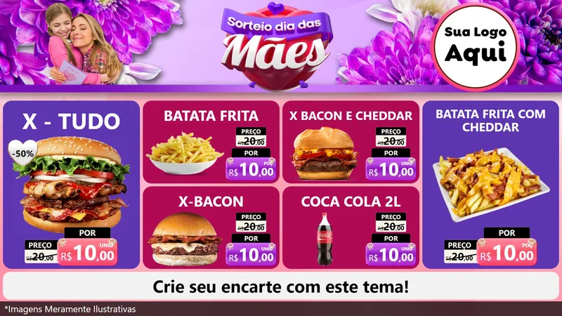 Modelo de TV para TV Horizontal com o tema Sorteio Dia das Mães para Hamburgueria