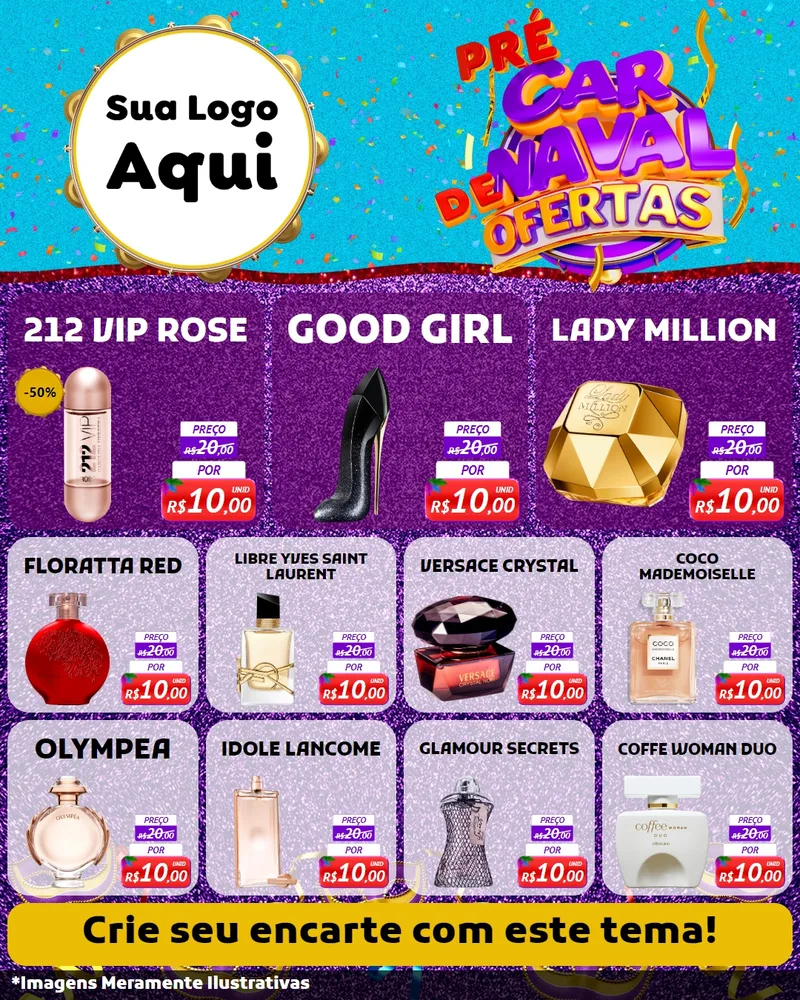 Modelo de Rede Social para Feed Instagram com o tema Pré Carnaval de Ofertas para Perfumes