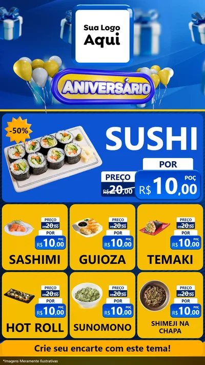 Modelo de Rede Social para Stories com o tema Aniversário para Comida japonesa
