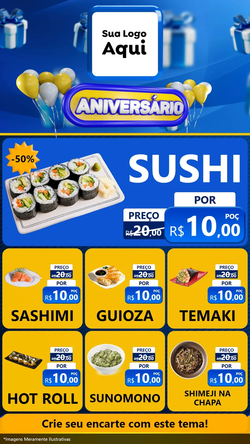 Modelo de Rede Social para Stories com o tema Aniversário para Comida japonesa