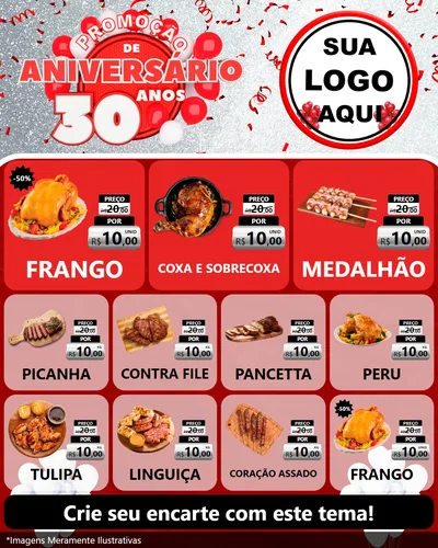 Modelo de Rede Social para Feed Instagram com o tema Promoção de Aniversário - 30 Anos para Assados