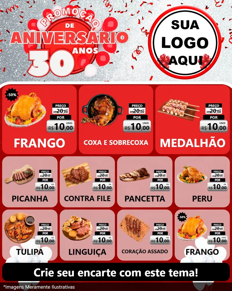 Modelo de Rede Social para Feed Instagram com o tema Promoção de Aniversário - 30 Anos para Assados