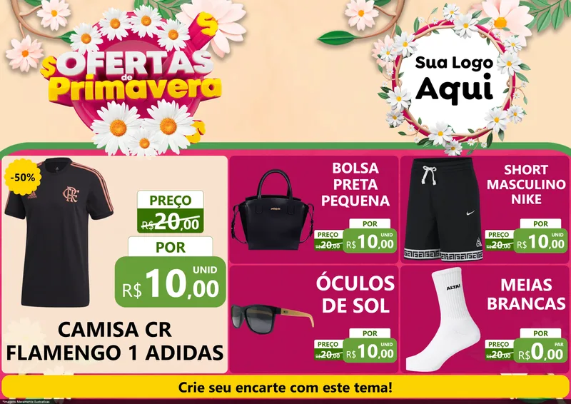 Modelo de Encarte para Encarte A4 Horizontal com o tema Ofertas de Primavera para Roupas e acessórios