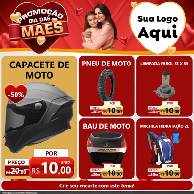 Modelo de Rede Social para Feed Facebook com o tema Promoção Dia das Mães para Moto peças
