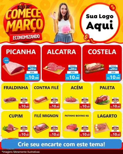 Modelo de Rede Social para Feed Instagram com o tema Comece Março Economizando para Açougue