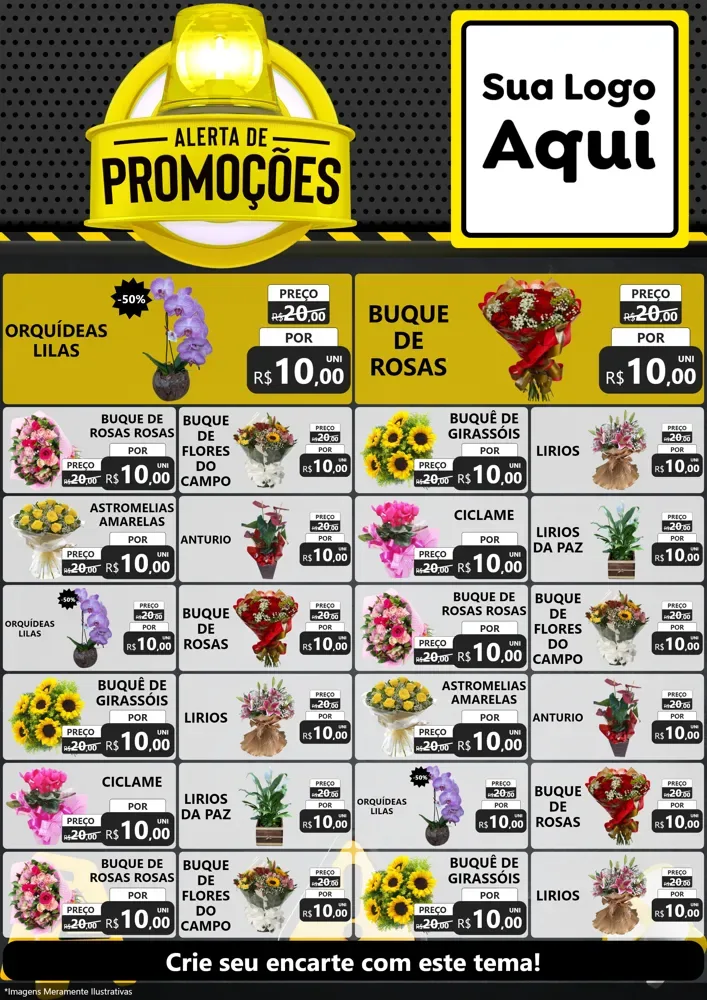 Modelo de Encarte para Encarte A4 Vertical com o tema Alerta de Promoções para Floricultura e jardim