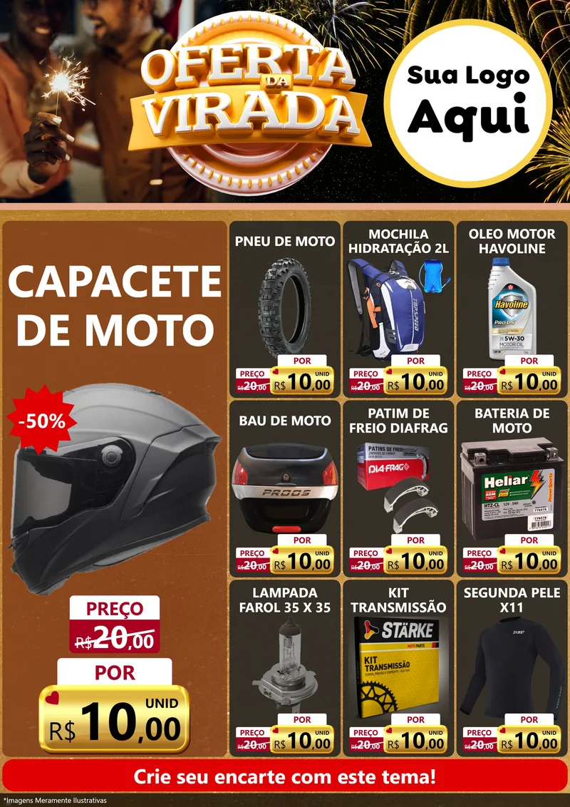 Modelo de Encarte para Encarte A4 Vertical com o tema Oferta da Virada para Moto peças