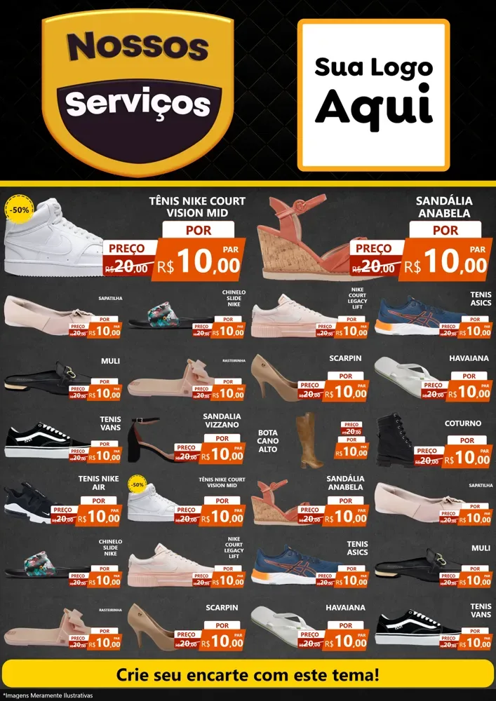 Modelo de Encarte para Encarte A4 Vertical com o tema Nossos Serviços para Calçados