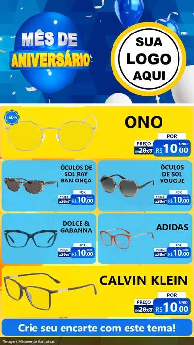 Modelo de TV para TV Vertical com o tema Mês de Aniversário para Óticas