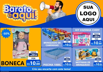 Modelo de Encarte para Encarte A4 Horizontal com o tema Barato é aqui para Brinquedos