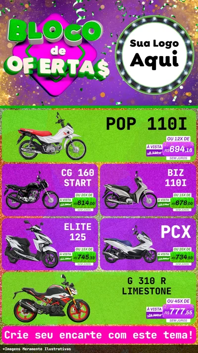 Modelo de TV para TV Vertical com o tema Bloco de Ofertas para Concessionaria de Motos