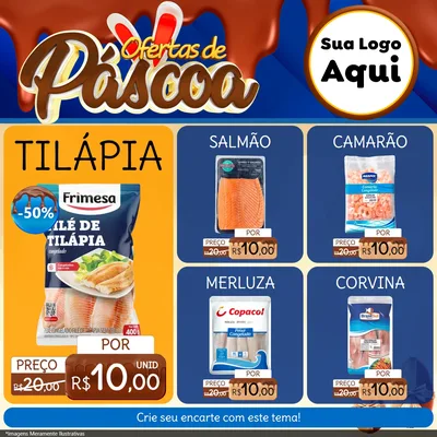 Modelo de Rede Social para Feed Facebook com o tema Ofertas de Páscoa para Peixaria