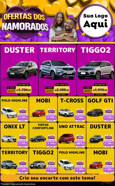 Modelo de Encarte para Encarte Grande com o tema Oferta Dos Namorados para Concessionaria de Carros