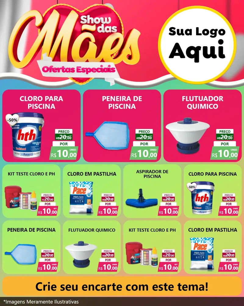 Modelo de Rede Social para Feed Instagram com o tema Show das Mães - Ofertas Especiais para Produtos para Piscina