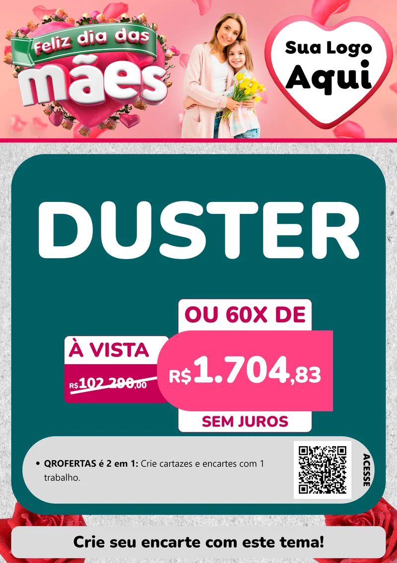 Modelo de Cartaz para Cartaz A4 Vertical com o tema Feliz Dia das Mães para Concessionaria de Carros