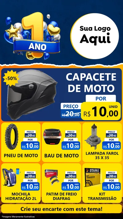 Modelo de Rede Social para Stories com o tema Um Ano de Aniversário para Moto peças