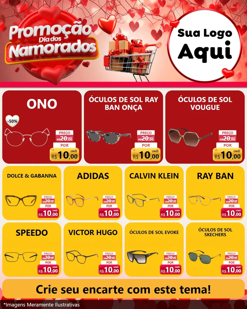 Modelo de Rede Social para Feed Instagram com o tema Promoção Dia dos Namorados para Óticas
