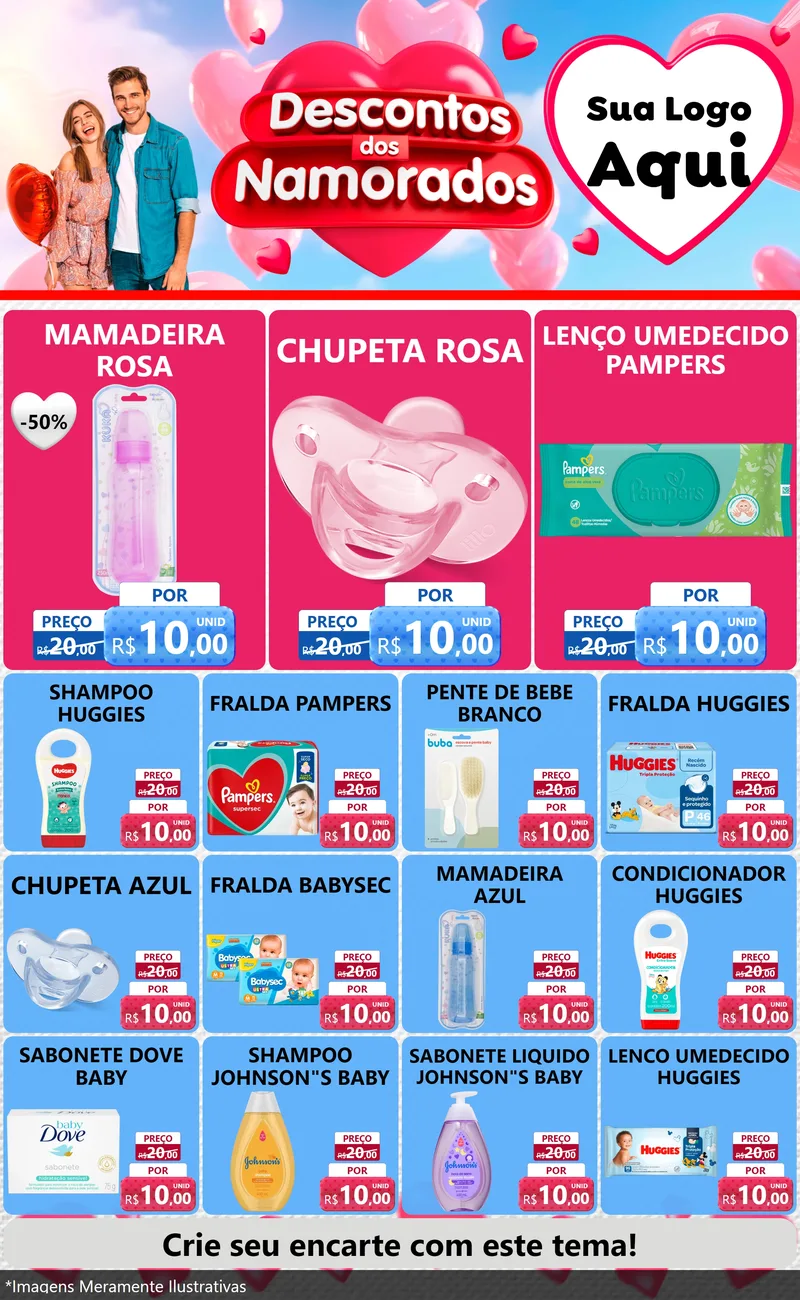 Modelo de Encarte para Encarte Grande com o tema Descontos dos Namorados para Bebês
