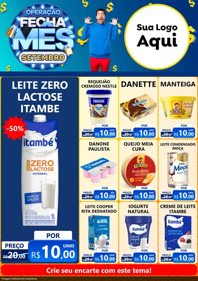 Modelo de Encarte para Encarte A4 Vertical com o tema Operação Fecha Mês Setembro para Frios e Laticínios