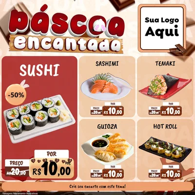 Modelo de Rede Social para Feed Facebook com o tema Páscoa Encantada para Comida japonesa
