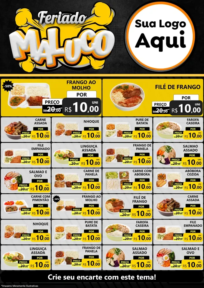 Modelo de Encarte para Encarte A4 Vertical com o tema Feriado Maluco para Restaurante
