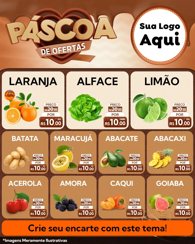 Modelo de Rede Social para Feed Instagram com o tema Páscoa de Ofertas para Hortifrúti