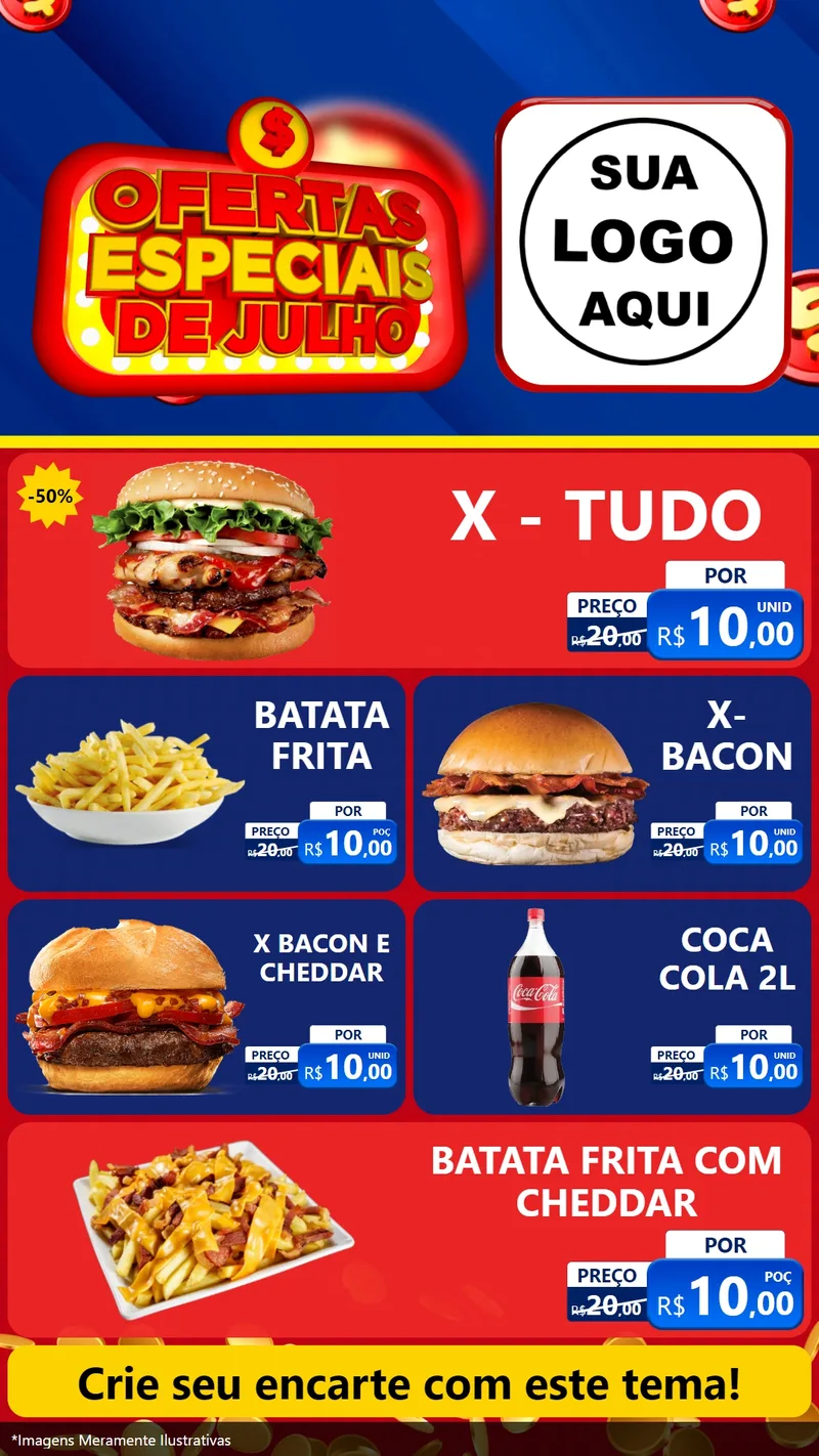 Modelo de TV para TV Vertical com o tema Ofertas Especiais de Julho para Hamburgueria