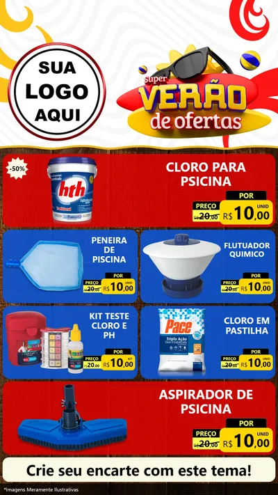Modelo de TV para TV Vertical com o tema Super Verão de Ofertas para Produtos para Piscina
