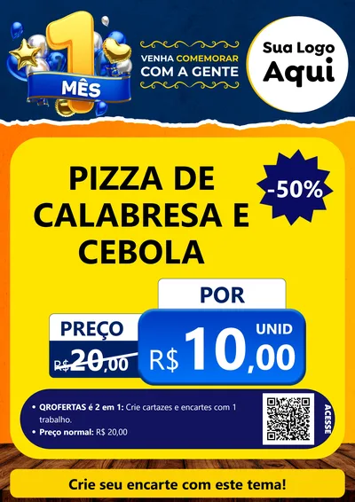 Modelo de Cartaz para Cartaz A4 Vertical com o tema Um Mês de Aniversário para Pizzaria