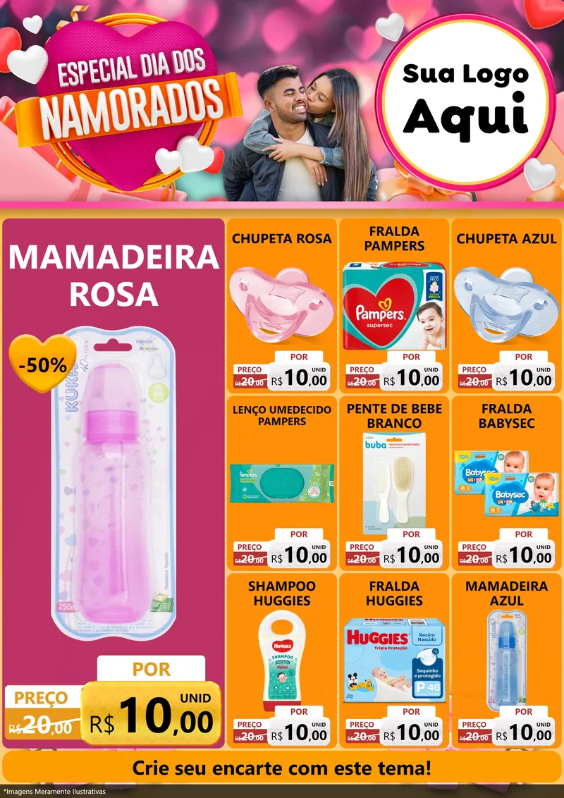 Modelo de Encarte para Encarte A4 Vertical com o tema Especial Dia dos Namorados para Bebês