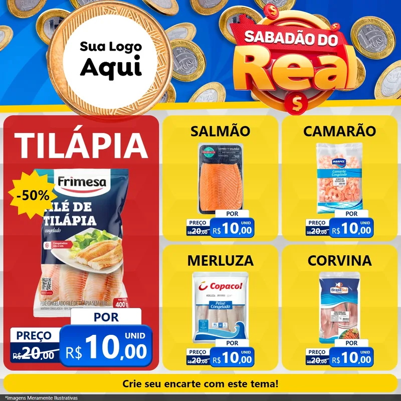 Modelo de Rede Social para Feed Facebook com o tema Sabadão do Real para Peixaria