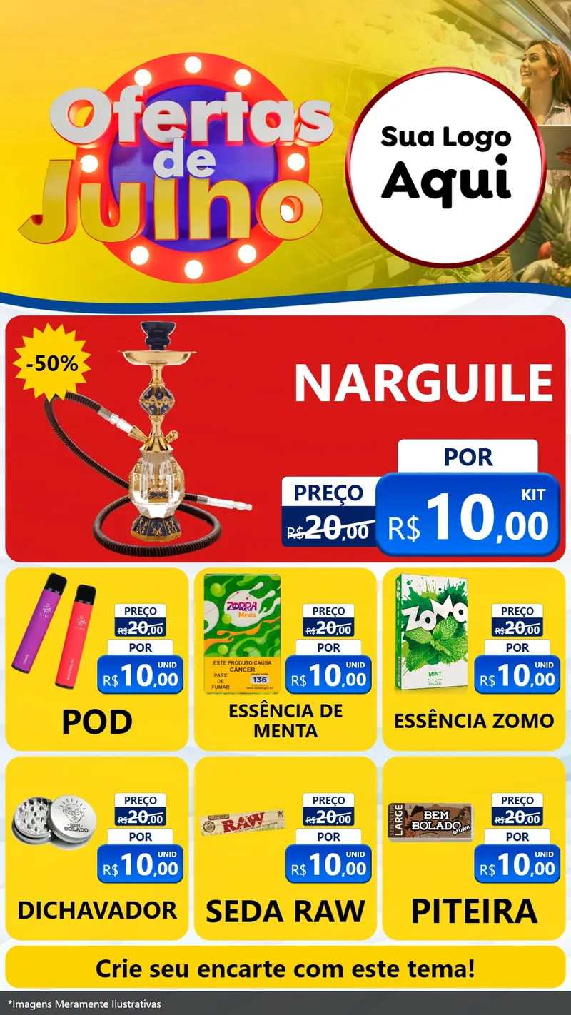 Modelo de Rede Social para Stories com o tema Ofertas de Julho para Tabacaria
